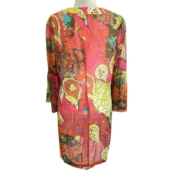 Trina Turk Women's Sz 10 Multicolor 3/4 Sleeve Mini Dress Swimsuit Cover-Up Medi - Picture 8 of 14